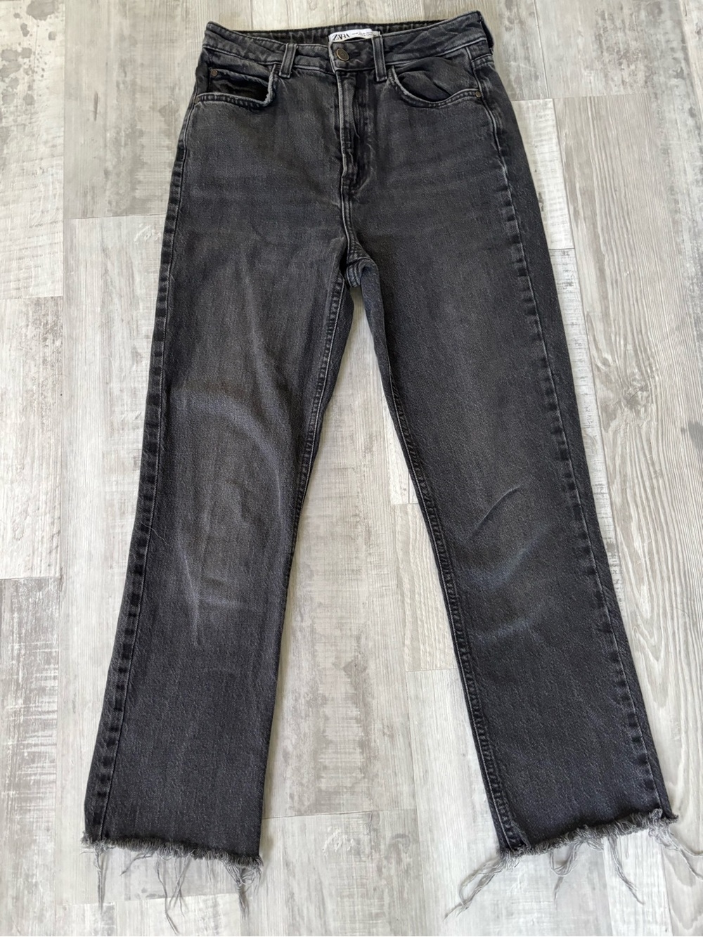 Zara Black Straight-Leg Raw Hem Jeans